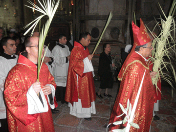 Palm Sunday Procession. Latin Patriarch of Jerusalem Fuad Twal. 